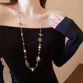 Maillard White Jade Agate Beaded Copper Sweater Necklace For Women, Geometric Round Luxury Style view 1