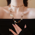 Maillard White Jade Agate Beaded Copper Sweater Necklace For Women, Geometric Round Luxury Style view 3
