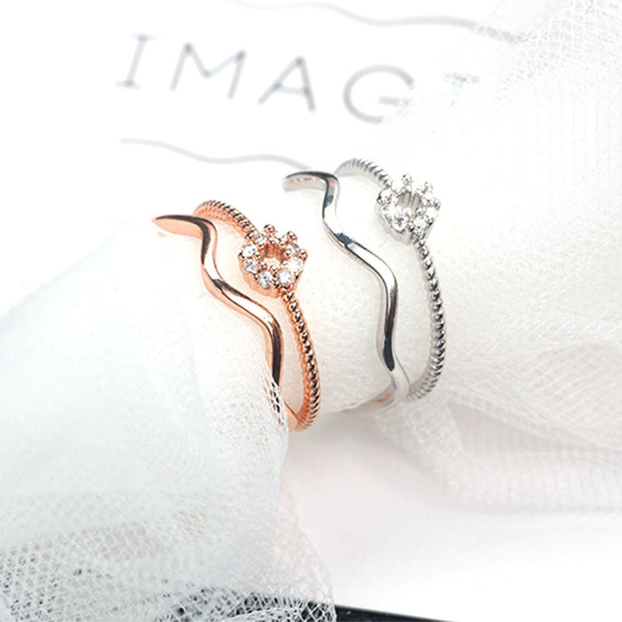 Rose Gold Double Band Clear Look Floral Adjustable Open Ring