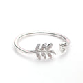 Silver Tone Leaf Heart Clear Look Adjustable Open Band Ring view 6