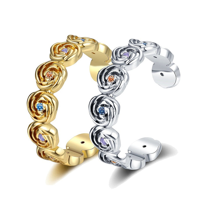 Hong Kong Style Ethnic Rose Flower Ring, Adjustable Open Floral Finger Jewelry For Daily Wear