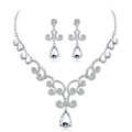 Black Silver Tone Crystal Scroll Teardrop Crystal Metal Necklace and Earring Set view 6