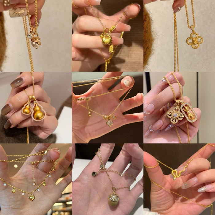 Real Gold Plated Copper Zircon Pixiu Necklace For Women New Chinese Geometric Light Luxury Clavicle Chain