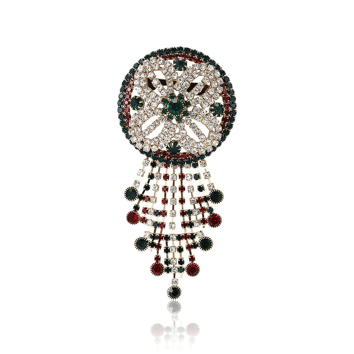Alloy Rhinestone Round Chain Brooch Pin For Women's Apparel