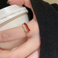 Light Luxury Copper Bangle With Red Enamel Zircon Geometric Open Ring Design view 3