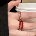 Light Luxury Copper Bangle With Red Enamel Zircon Geometric Open Ring Design view 2