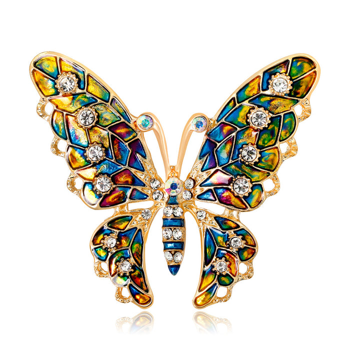 Blue Gold Tone Butterfly Crystal Enamel Metal Brooch Pin 4.6 x 5.3 cm