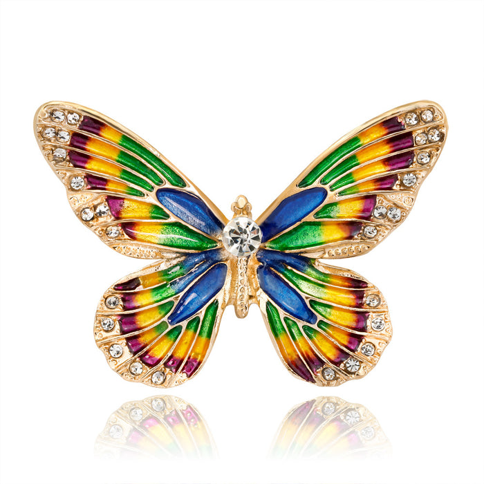 Green Gold Tone Butterfly Sculpted Crystal Enamel Metal Brooch Pin