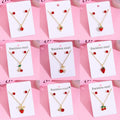 Korean Japanese Strawberry Cherry Micro Pave Necklace Stud Earrings Set 304 Stainless Steel view 1