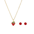 Korean Japanese Strawberry Cherry Micro Pave Necklace Stud Earrings Set 304 Stainless Steel view 5