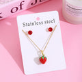 Korean Japanese Strawberry Cherry Micro Pave Necklace Stud Earrings Set 304 Stainless Steel view 3