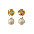 Gold Plated Silver Pin Zircon Flower Faux Pearl Stud Earrings Vintage Luxury Jewelry For Women view 5