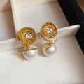 Gold Plated Silver Pin Zircon Flower Faux Pearl Stud Earrings Vintage Luxury Jewelry For Women view 2