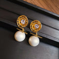 Gold Plated Silver Pin Zircon Flower Faux Pearl Stud Earrings Vintage Luxury Jewelry For Women view 4