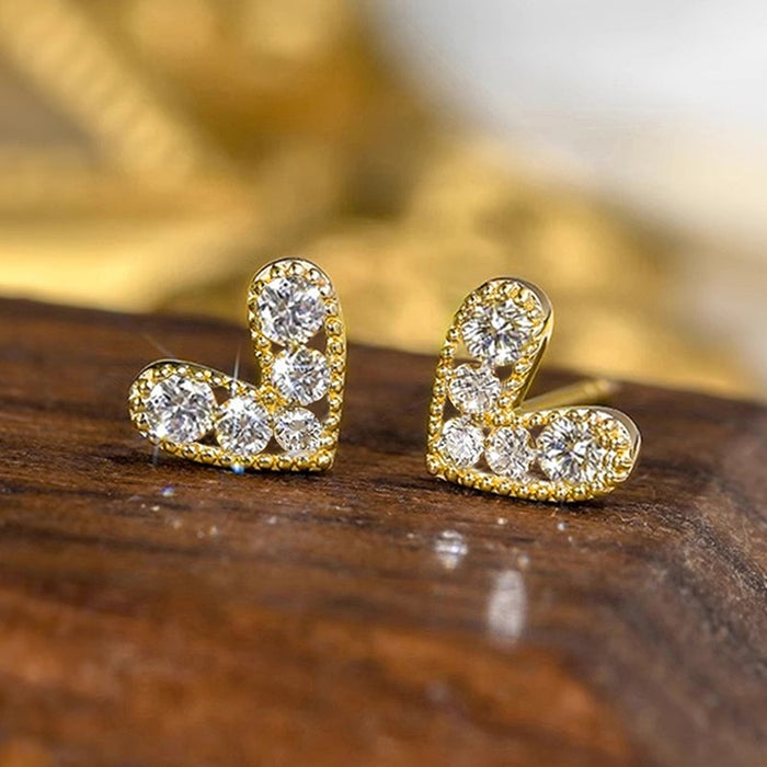 Versatile Commuter Heart Stud Earrings For Women, Petite Micro Inlaid Zircon Daily Jewelry