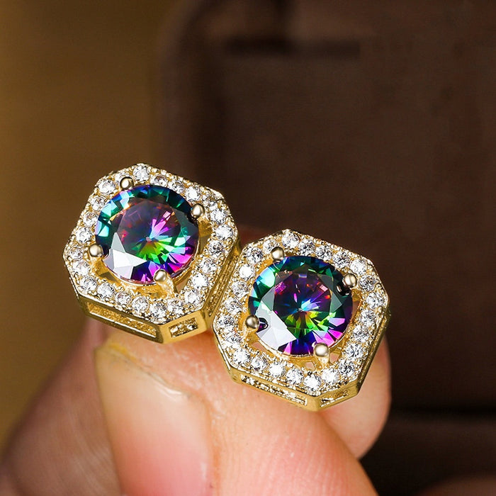 Colorful Geometric Zircon Earrings For Women, Sparkling Niche Daily Fashion Jewelry