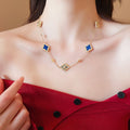 Real Gold Plated Copper Zircon Geometric Flower Necklace, Elegant Light Luxury Collarbone Chain view 3