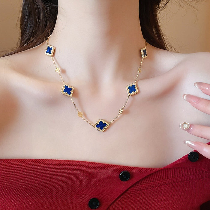 Real Gold Plated Copper Zircon Geometric Flower Necklace, Elegant Light Luxury Collarbone Chain