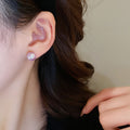 Gold Plated Silver Pin Purple Faux Pearl Stud Earrings, Round Geometric Light Luxury Style view 4