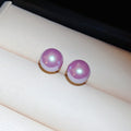 Gold Plated Silver Pin Purple Faux Pearl Stud Earrings, Round Geometric Light Luxury Style view 3