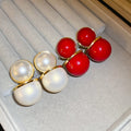 Light Luxury Vintage Red Round Pearl Copper Stud Earrings For Women view 2