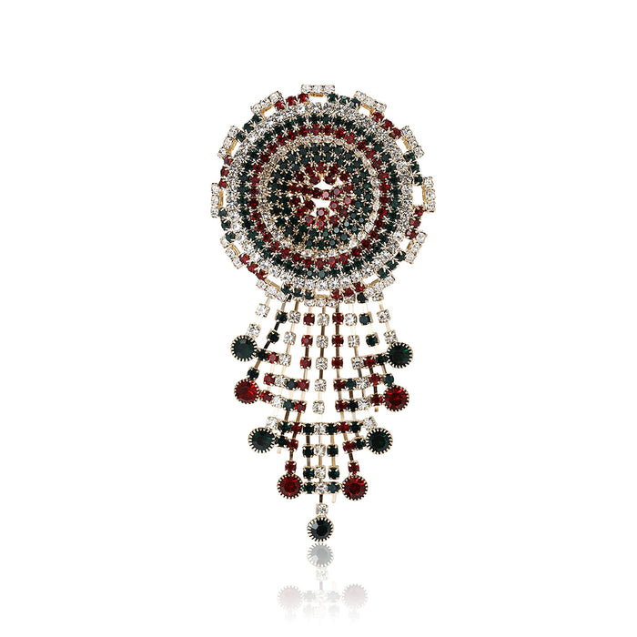 Alloy Rhinestone Round Chain Brooch Pin For Vintage Fashion Wear