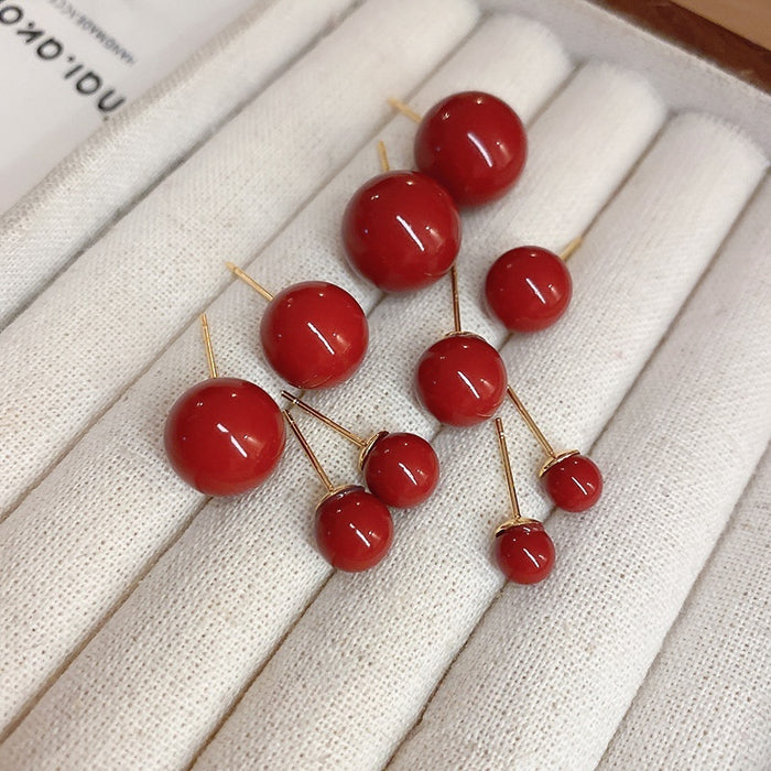 Gold Plated Alloy Geometric Red Round Stud Earrings With Silver Posts For Women