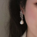 Marquise Leaf Earrings For Women, Teardrop Faux Pearl Light Luxury Dangle Jewelry view 3