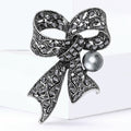 Alloy Rhinestone Pearl Bow Brooch Vintage Women Clothing Pin view 4