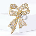 Alloy Rhinestone Pearl Bow Brooch Vintage Women Clothing Pin view 3