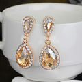 Champagne Gold Tone Silver Tone Champagne Teardrop Halo Metal Dangle Earrings view 4