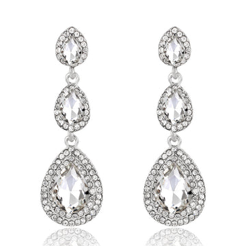 Silver Tone Triple Teardrop Crystal Crystal Four Designs Metal Dangle Earrings