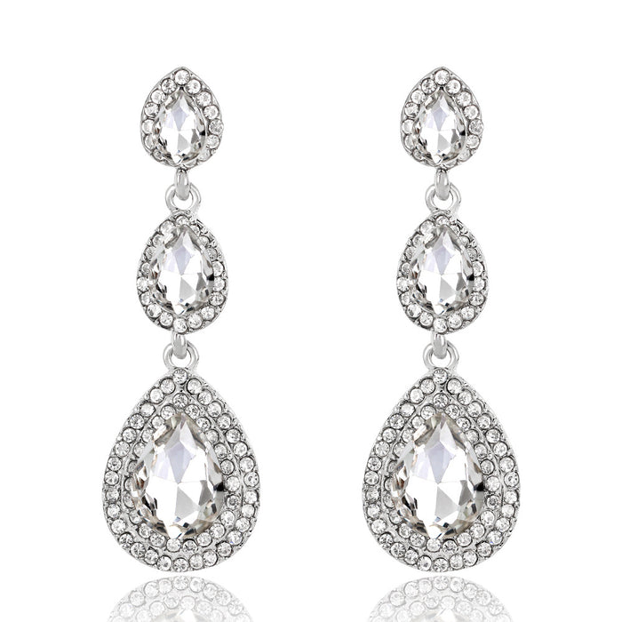 Silver Tone Triple Teardrop Crystal Crystal Four Designs Metal Dangle Earrings