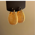 European American Retro Copper Woven Hollow Geometric Round Clip On Earrings With Elegant High End Style view 4