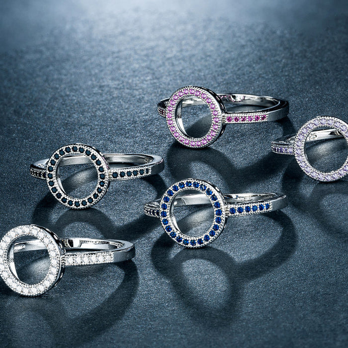 Silver Tone Open Circle Crystal Ring in Five Colors