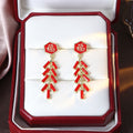 Light Luxury Chinese New Year Red Enamel Fu Character Firecracker Alloy Stud Dangle Drop Earrings view 2