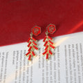 Light Luxury Chinese New Year Red Enamel Fu Character Firecracker Alloy Stud Dangle Drop Earrings view 3