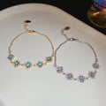 Luxury Palace Style Copper Bangle With Geometric Square Blue Zircon Floral Design view 2