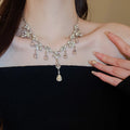 Sparkling Rhinestone Teardrop Tassel Alloy Jewelry Set With Necklace And Earrings view 2