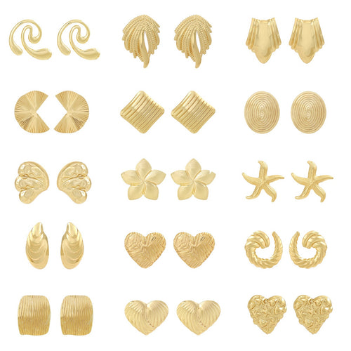 Vintage Stainless Steel Heart Flower Wrinkle Bow Stud Earrings For Women Light Luxury Jewelry