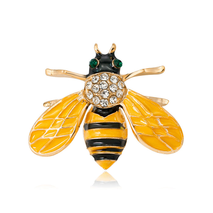 Yellow Gold Tone Bee Crystal Enamel Metal Brooch Pin