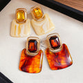 Chic Geometric Gradient Resin Stud Earrings With Rhinestone Square Design And Silver Posts view 2