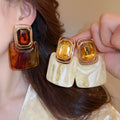 Chic Geometric Gradient Resin Stud Earrings With Rhinestone Square Design And Silver Posts view 1