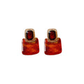 Chic Geometric Gradient Resin Stud Earrings With Rhinestone Square Design And Silver Posts view 5
