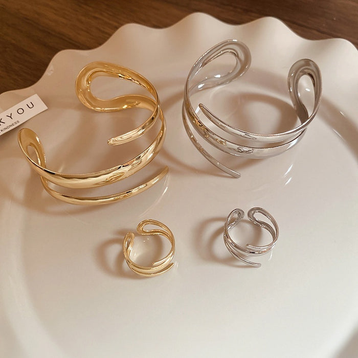 Alloy Wide Line Hollow Open Ring For Women