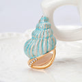 Blue Aqua Gold Tone Conch Shell Metal Brooch Pin for Jackets and Lapels view 4