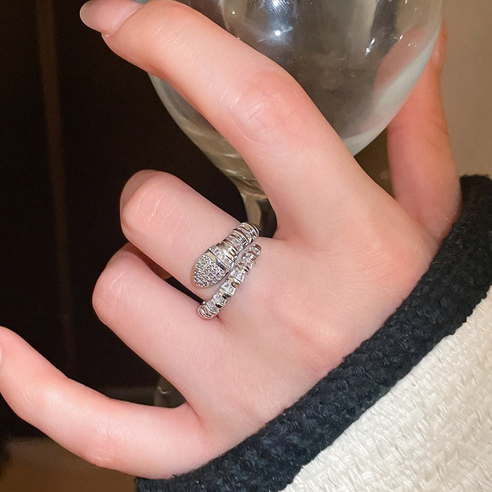 Zircon Snake Open Ring With Elegant Design For Women