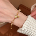 Light Luxury Adjustable Bracelet With Pale Yellow Rutilated Quartz And White Crystal Round Lotus Pod Design view 2