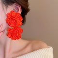 Chic Chinese Style Fabric Flower Pendant Drop Earrings With Silver Pins For Women view 1
