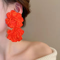 Chic Chinese Style Fabric Flower Pendant Drop Earrings With Silver Pins For Women view 3